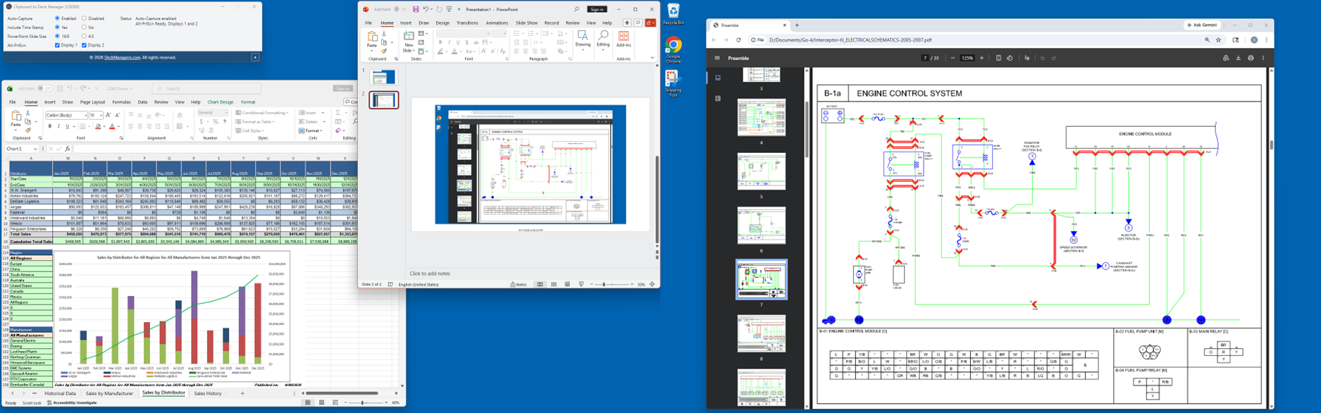 Multiple selected displays captured into separate PowerPoint slides through CBDM